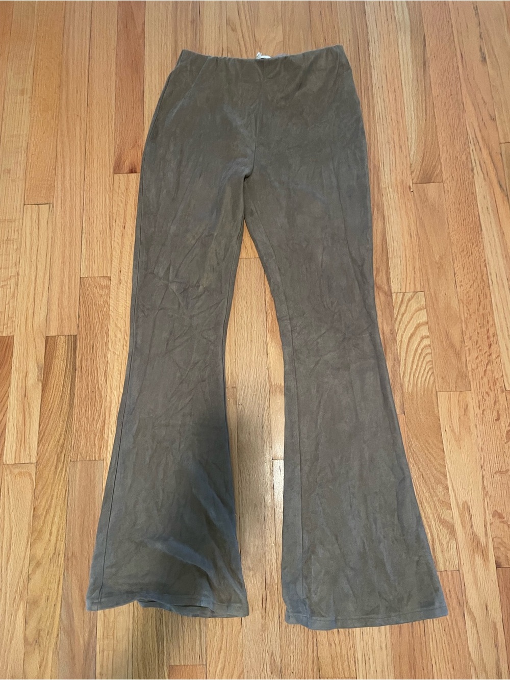 Suede-look Flared Pants in Olive Taupe